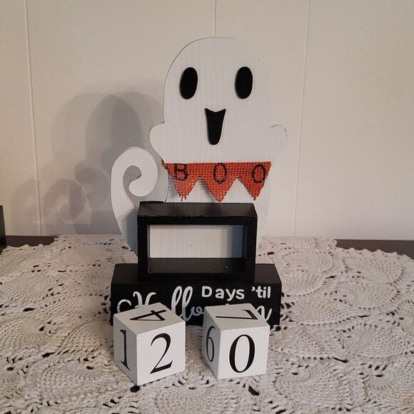 NWT Wooden Halloween Ghost Countdown Calendar Home Decor - Picture 4 of 4